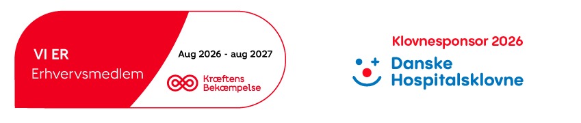 Vi er erhvervsmedlem af Kræftens Bekæmpelse og Klovnesponsor 2026 hos Danske Hospitalsklovne